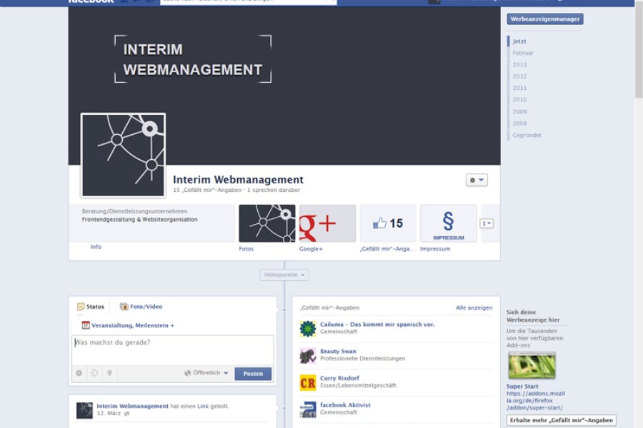 Facebook-Page / INTERIM WEBMANAGEMENT